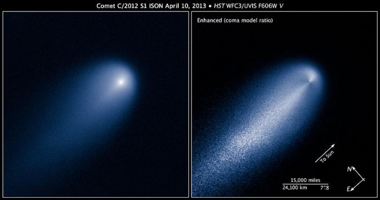 Comet ISON, captured by the Hubble Space Telescope in April. The comet was near Jupiter's orbit at the time. Photo Credit: NASA