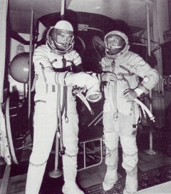 Cosmonauts Vasili Lazarev (left) and Oleg Makarov flew together on Soyuz 12 in September 1973, which was the first flight since the Soyuz 11 re-entry disaster. On their second flight together, they came face-to-face with the dangers of launch and the implications of a launch vehicle failure. Photo Credit: Joachim Becker / SpaceFacts.de