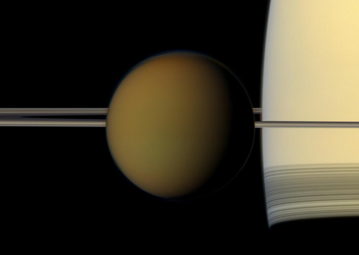 Saturn's largest moon, Titan, as photographed by NASA's Cassini spacecraft.  Photo Credit: NASA/JPL-Caltech