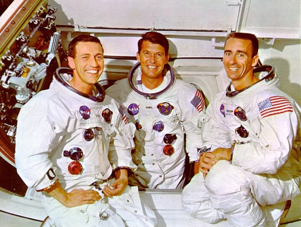 Commander Wally Schirra (center) and crewmates Donn Eisele (left) and Walt Cunningham restored America's confidence in the Apollo spacecraft and enabled NASA to put its bold plan for a voyage to lunar orbit in motion. Photo Credit: NASA