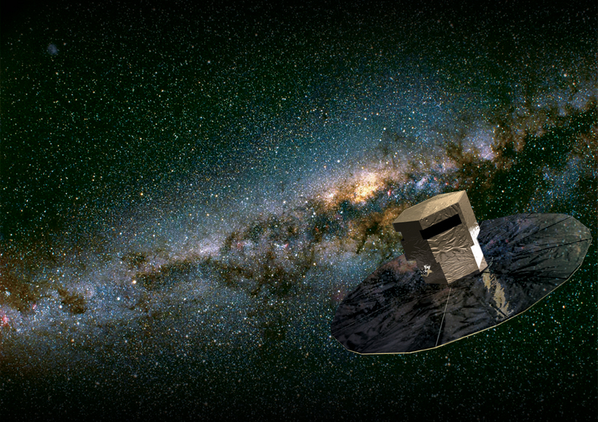 Artist's concept of Gaia and the deep-space survey work it will conduct during its 5 years of baseline operations. Image Credit: ESA