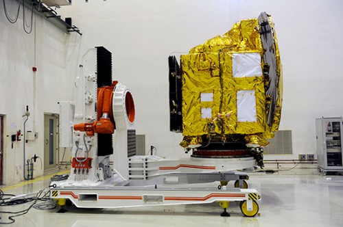 The MOM/Mangalyaan spacecraft undergoes initial checkout at the Sriharikota launch site after its arrival on 3 October 2013. Photo Credit: ISRO