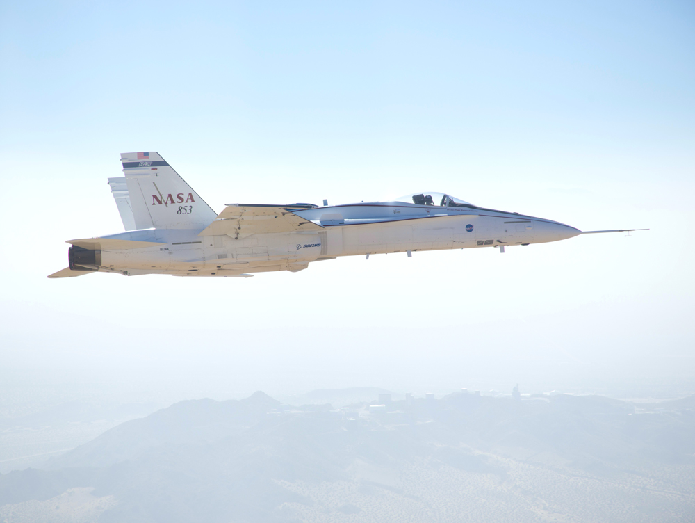 An F/A-18 research jet simulated various flight conditions NASA's Space Launch System may experience as it makes its way from the launch pad to space. Image Credit: NASA/Dryden