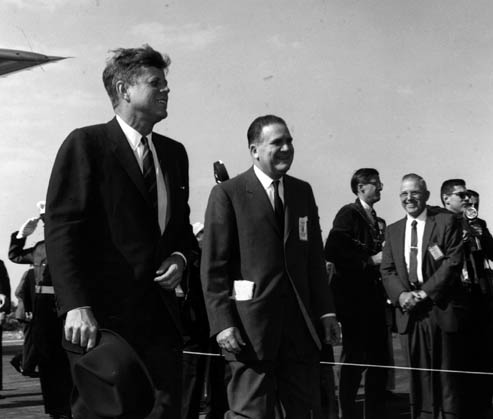 John F. Kennedy with NASA Administrator Jim Webb at the Manned Spacecraft Center (MSC)—today's Johnson Space Center (JSC)—in Houston, Texas, in November 1963, only days before the president's assassination. Photo Credit: NASA