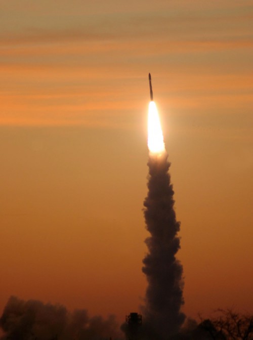 A Minotaur-1 rocket boosts the TacSat-2 mission into orbit from Pad 0B at the Mid-Atlantic Regional Spaceport (MARS) in December 2006. Tuesday's ORS-3 mission will mark the fifth launch of a Minotaur-1 vehicle from the MARS site and the 11th Minotaur-1 flight overall. Photo Credit: Orbital Sciences Corp.