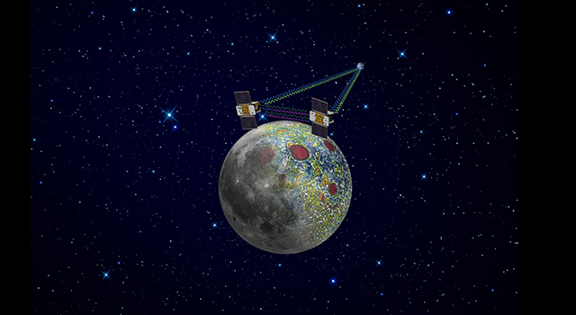 Using a precision formation-flying technique, the twin GRAIL spacecraft mapped the moon's gravity field, as depicted in this artist's rendering. Image credit: NASA/JPL-Caltech  