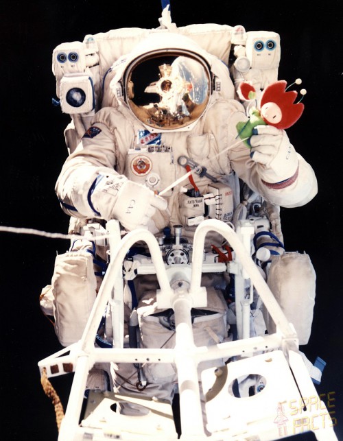 Perhaps Aleksandr Serebrov's claim to fame is that he was first to trial the Soviet Union's answer to NASA's Manned Maneuvering Unit (MMU)...a jet-propelled backpack used only a handful of times in 1990. Photo Credit: Joachim Becker/SpaceFacts.de