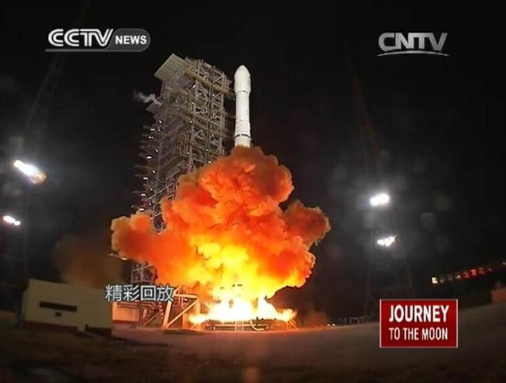 Liftoff of China's Chang’e 3 & their "Jade Rabbit" Yutu rover to the surface of the moon from Xichang Satellite Launch Center in southwest China.  Image Credit: CCTV