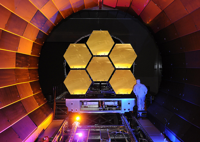 Segments of the James Webb Space Telescope's primary mirror, while undergoing cryogenic testing. Image: Ball Aerospace