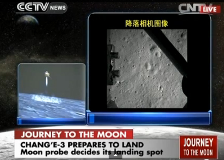 China's Chang'e 3 lander seconds before touch down.  Image Credit: CNSA / CCTV 