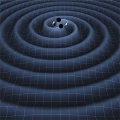 An artist's impression of a black hole binary system, producing gravitational waves. Image Credit: T. Carnahan (NASA GSFC).