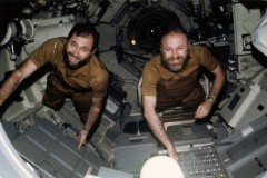 Whilst Ed Gibson elected not to grow a beard during his mission, his two crewmates, Bill Pogue (left) and Gerry Carr opted for the "Hairy Monster" look during their record-breaking 84-day mission to Skylab between November 1973 and February 1974. Photo Credit: NASA