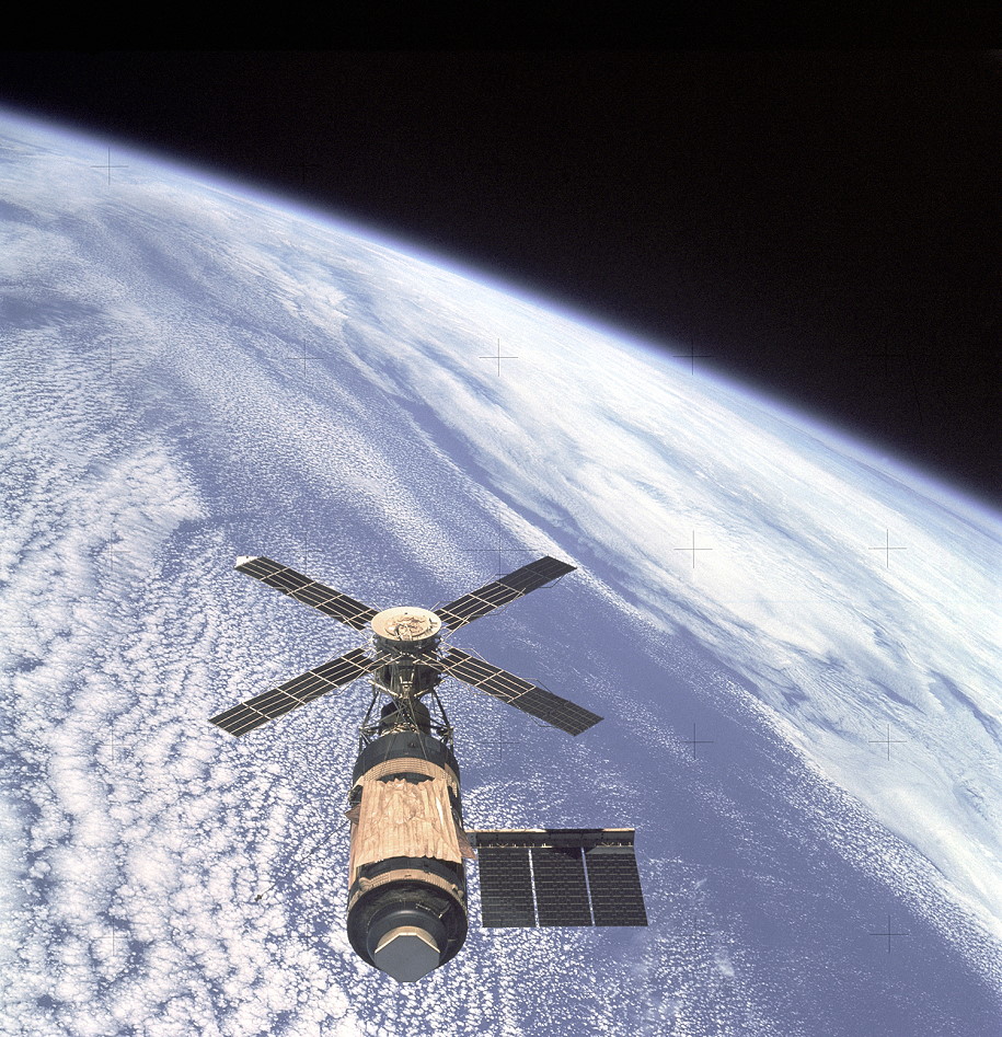 Spectacular view of Skylab, as seen from the departing crew of Gerry Carr, Ed Gibson and Bill Pogue on 8 February 1974. This would be the last occasion that Skylab was ever seen, up close, by human eyes. Photo Credit: NASA