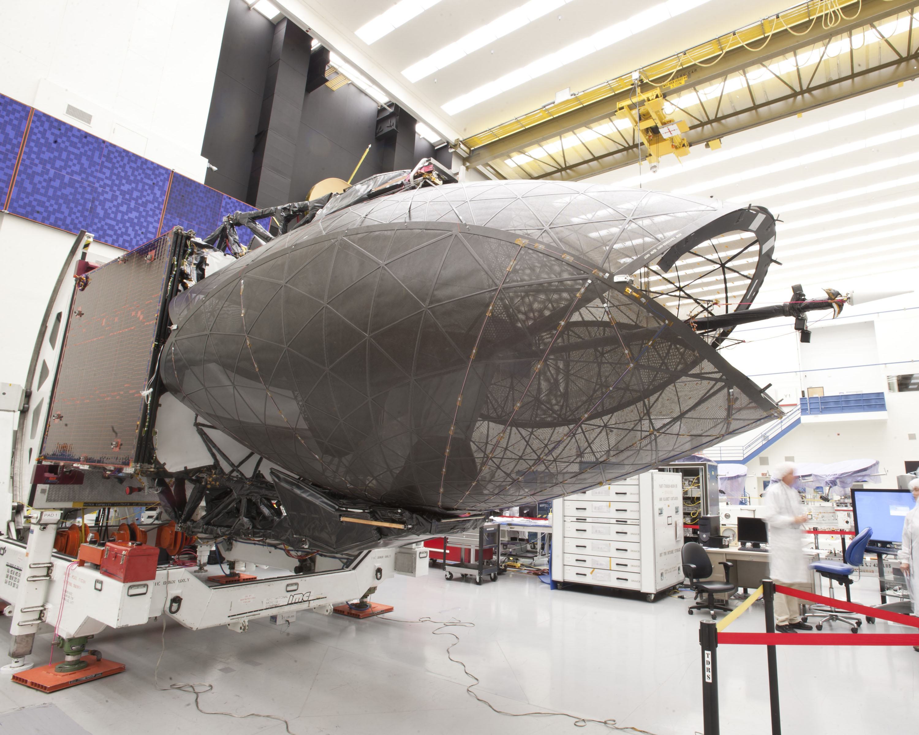 Like an oversized insect, TDRS-L is visually quite distinct from its cousins of the shuttle-launched first generation of Tracking and Data Relay Satellites. Photo Credit: NASA