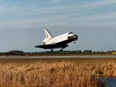 Discovery touches down at the Kennedy Space Center on 27 January 1985, following the shortest operational flight in the shuttle's 30-year history. Photo Credit: NASA