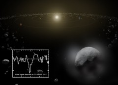 A team of astronomers using ESA's Herschel Space Observatory, have discovered clear signals of water vapour coming off Ceres. Image Credit: ESA/ATG medialab/Küppers et al.