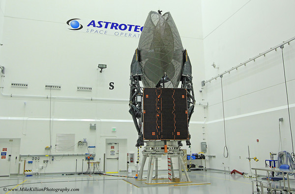 Pictured in Astrotech's payload processing facility on 3 January 2014, TDRS-L resembles an enormous insect and will form the 11th member of NASA's Tracking and Data Relay Satellite family. Photo Credit: Mike Killian Photography/AmericaSpace
