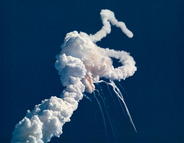 The infamous image, flashed around the world on 28 January 1986, immediately after Challenger's tragic destruction. Photo Credit: NASA