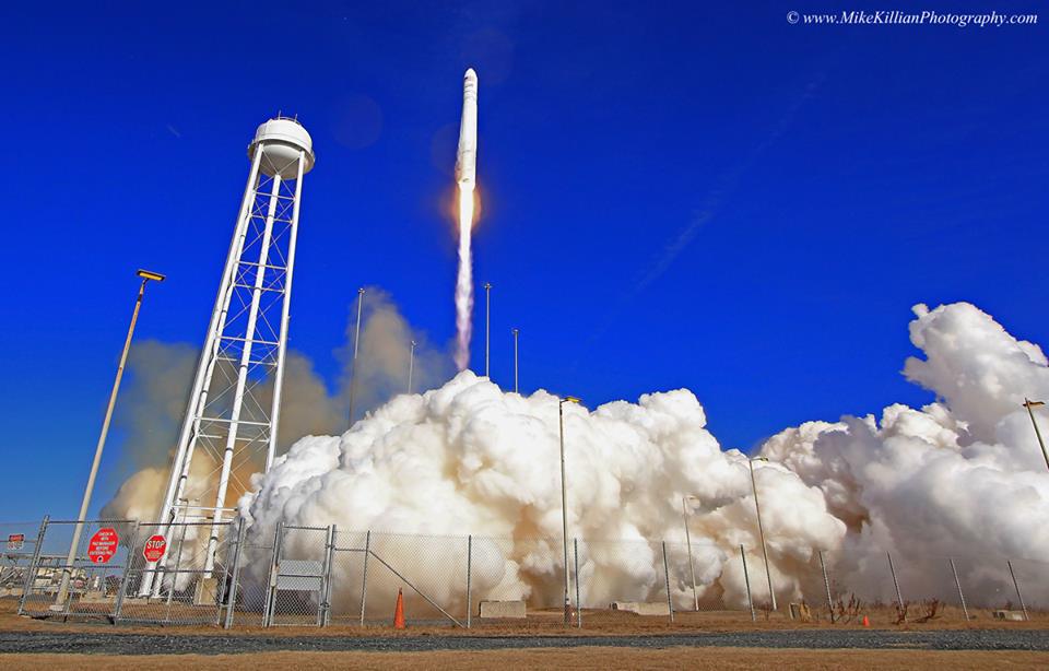 Orbital Sciences' first dedicated Cygnus mission gets underway at 1:07 p.m. EST Thursday, 9 January, with the launch of Antares from Pad 0A at the Mid-Atlantic Regional Spaceport (MARS) on Wallops Island, Va. Photo Credit: Mike Killian Photography/AmericaSpace