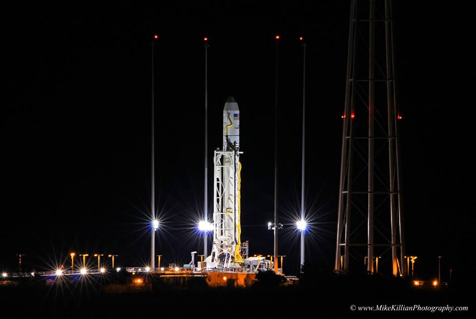Beautiful view of Antares sitting primed and ready on Pad 0A at the Mid-Atlantic Regional Spaceport (MARS) on Wallops Island, Va., ahead of Wednesday's opening launch attempt. Photo Credit: Mike Killian Photography/AmericaSpace