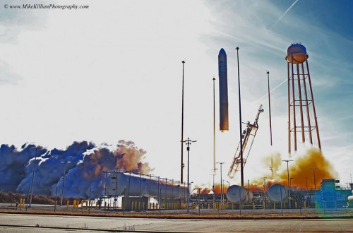 The third Antares rocket springs away from Pad 0A on a mission which firmly establishes Orbital Sciences Corp. as one of NASA's Commercial Resupply Services (CRS) providers. Photo Credit: Mike Killian Photography/AmericaSpace