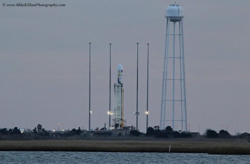 Sunday's rollout of Antares to the pad is the second in the ORB-1 pre-launch campaign. The vehicle was previously transported to Pad 0A in mid-December, but the original 19 December liftoff was called off in order to attend to the coolant loop issue aboard the International Space Station (ISS). Photo Credit: Mike Killian Photography/AmericaSpace