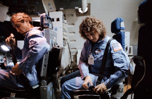 Mike Smith and Christa McAuliffe, pictured during training for Mission 51L. Photo Credit: NASA