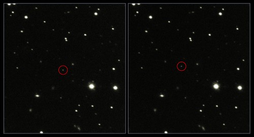 Disguised in a crowded field of stars, the tiny white dot highlighted in these two images is none other than ESA’s Gaia satellite as seen with the Very Large Telescope Survey Telescope at the European Southern Observatory in Chile. These two images, taken about 6.5 minutes apart on 23 January, are the result of a close collaboration between ESA and the European Southern Observatory to observe Gaia. Image Credit/Caption: ESO/ESA