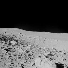 The hummocky terrain of the Fra Mauro Formation, and the slopes of Cone Crater, were the original destination of Jim Lovell and Fred Haise. The site was later visited by Apollo 14's Al Shepard and Ed Mitchell. Photo Credit: NASA