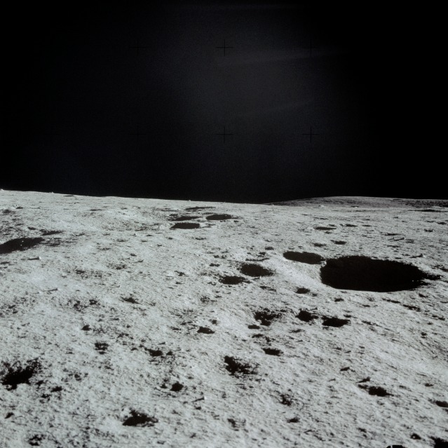 The Fra Mauro landing site, as viewed from Ed Mitchell's window on the right-hand side of Antares' cabin. Photo Credit: NASA