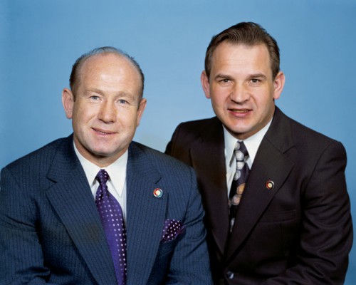 Alexei Leonov (left) and Kubasov worked together for several years, firstly in support of the early Salyut space station program and later on ASTP. Photo Credit: NASA