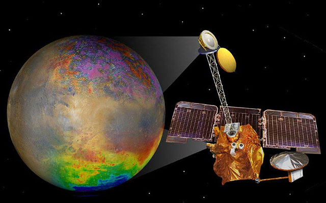 An artist's concept of NASA's Mars Odyssey spacecraft orbiting Mars. Image Credit: NASA/JPL