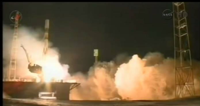 With freezing temperatures as low as -21 degrees Celsius (-6 degrees Fahrenheit) at the Baikonur Cosmodrome, Progress M-22M took flight, precisely on time on Wednesday, 5 February. Photo Credit: NASA TV