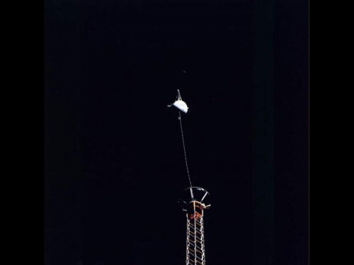 Agonizingly, TSS-1R reached 12.2 miles (19.6 km) from the Shuttle when the tether snapped. Photo Credit: NASA