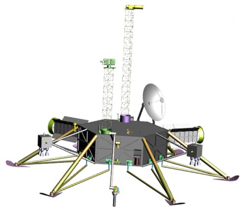 This graphic shows a possible robotic lander for a future mission to Jupiter's moon Europa. Scientists want such a spacecraft equipped with the tools to answer key questions about the moon's composition, geological activity and possibility of hosting liquid water. Image credit: NASA/JPL-Caltech