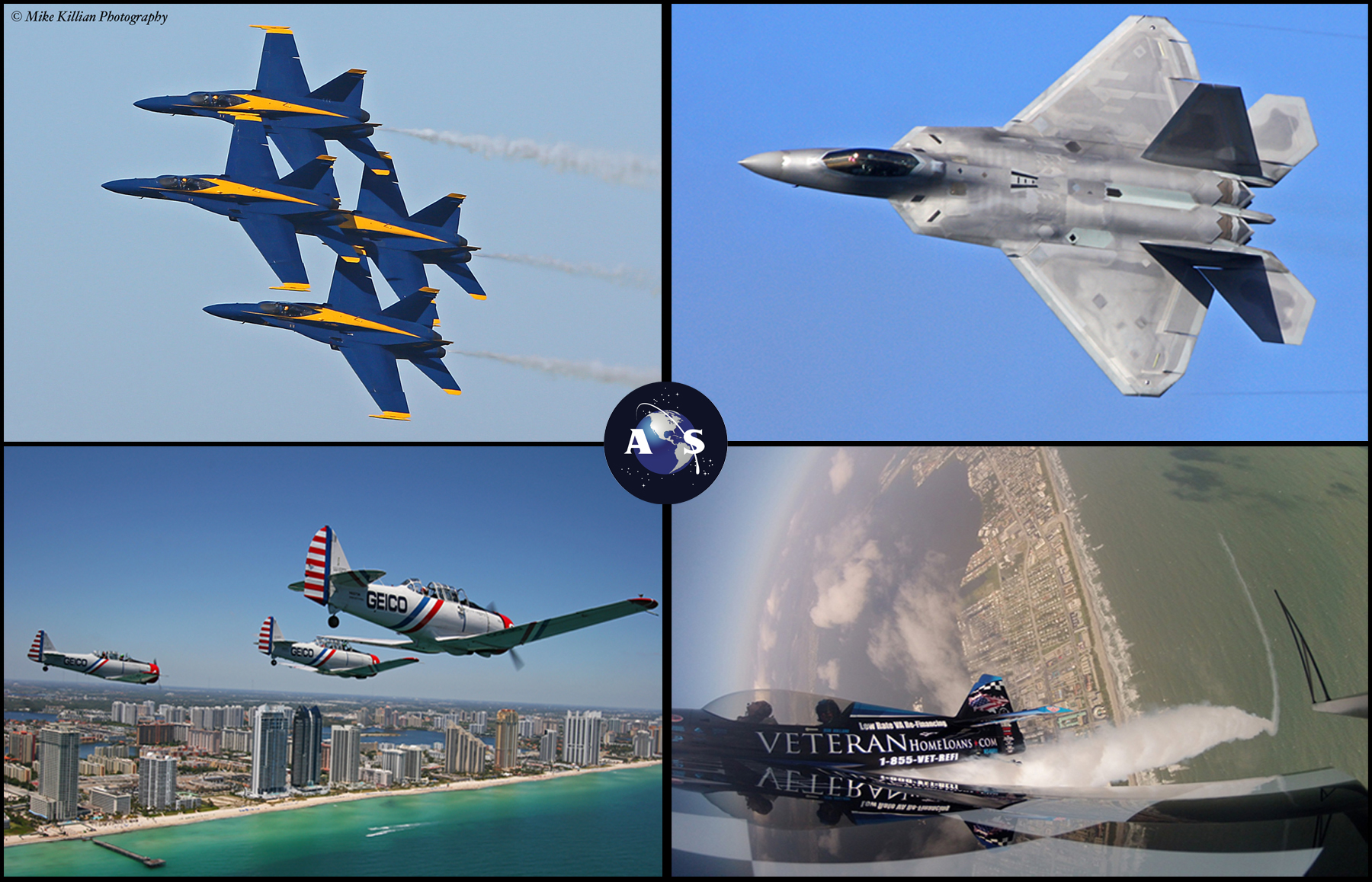 One of the biggest aviation events in the world kicks off this week in central Florida, headlined by air show demonstrations by performers such as Rob Holland, the GEICO Skytypers, the USAF F-22 Raptor demo team and the US Navy Blue Angels. Photos Credit: AmericaSpace / Mike Killian  