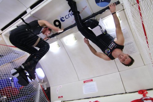 Last week, Pesquet tested the ESA's "Skinsuit" during a parabolic flight (he is upside down in this photo). Photo Credit: European Space Agency