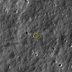With precise timing, the camera aboard NASA's Lunar Reconnaissance Orbiter (LRO) was able to take a picture of the LADEE spacecraft as it orbited our nearest celestial neighbor. LRO imaged LADEE about 5.6 miles beneath it, on Jan. 14, 2014. Image Credit/Caption: NASA/Goddard/Arizona State University