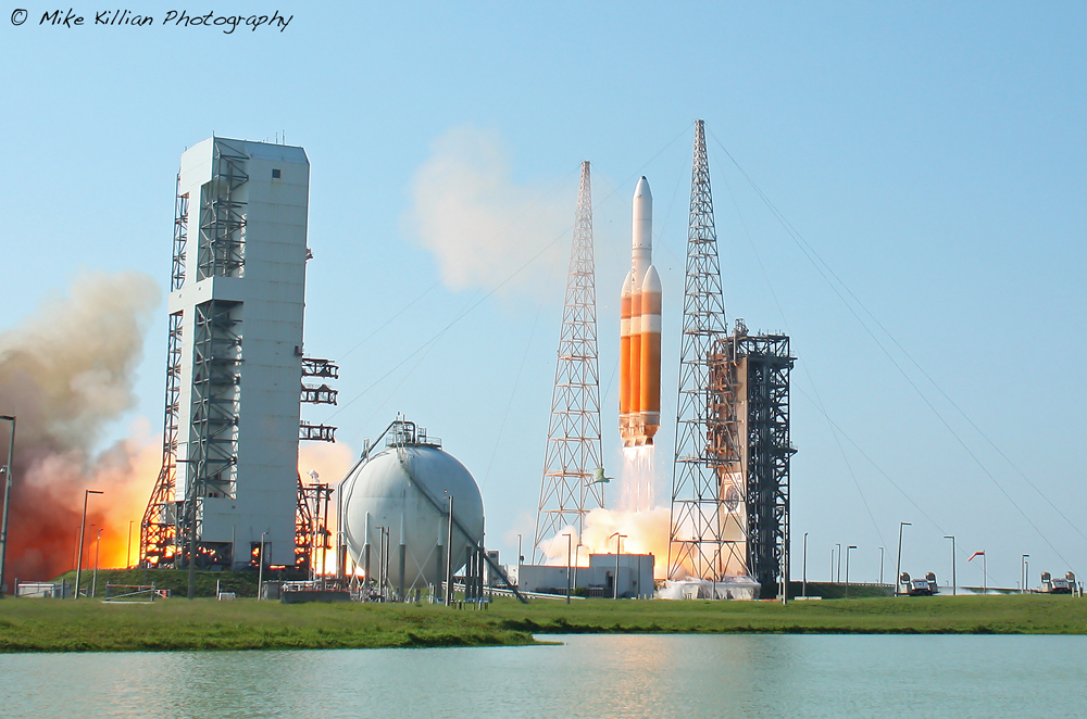 NASA's Orion spacecraft will launch on EFT-1 NET Dec. 2014 atop a ULA Delta-IV Heavy rocket, the same pictured here launching a top secret payload for the U.S. Gov't on mission NROL-15. Photo Credit: Mike Killian / AmericaSpace