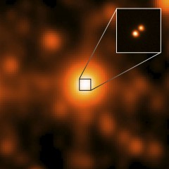 The third closest star system to the sun, called WISE J104915.57-531906, is at the center of the larger image, which was taken by WISE. It appeared to be a single object, but a sharper image from Gemini Observatory in Chile (inset), revealed that it was binary star system, consisting of a pair of brown dwarfs. This is the closest star system to be discovered in nearly a century. Image Credit/Caption: NASA/JPL/Gemini Observatory/AURA/NSF