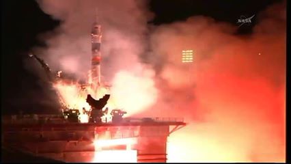 Soyuz TMA-12M lights up the darkened Baikonur sky with a spectacular liftoff at 3:17 a.m. local time Wednesday, 26 March (5:17 p.m. EDT Tuesday, 25 March), kicking off the second half of Expedition 39 and the core crew of Expedition 40. Photo Credit: NASA, with thanks to Mike Killian