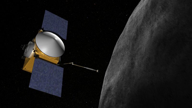 An artist's concept of the OSIRIS-REx spacecraft approaching the asteroid Bennu in 2018. The mission has recently completed its Critical Design Review, moving towards construction and assemply. Image Credit: NASA/Goddard/University of Arizona
