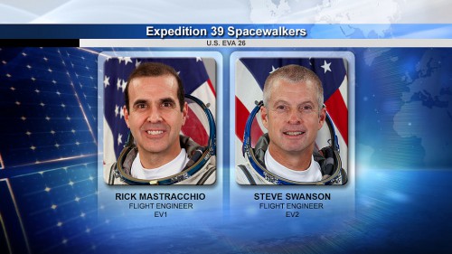 EV1 Rick Mastracchio will wear red stripes on the legs of his suit for identification, whilst EV2 Steve Swanson will wear a pure-white suit. Image Credit: NASA