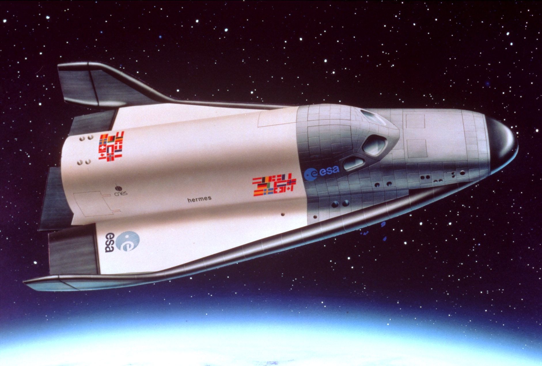 Hermes, Europe's spaceplane, is depicted coasting in orbit in an artist's rendering. Image Credit: European Space Agency (ESA)