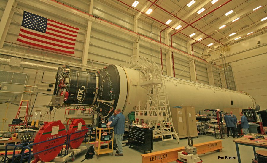 Antares Orb-1 rocket 1st and 2nd stages undergoe processing at the Horizontal Integration Facility at NASA Wallops, Virginia, during exclusive visit by  Ken Kremer.   Credit: Ken Kremer - kenkremer.com