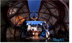 This photo shows the Magellan Adaptive Optics System (MagAO), that is mounted on top of the 6.5-m Magellan II telescope. Image Credit: Yuri Beletsky, Las Campanas Observatory