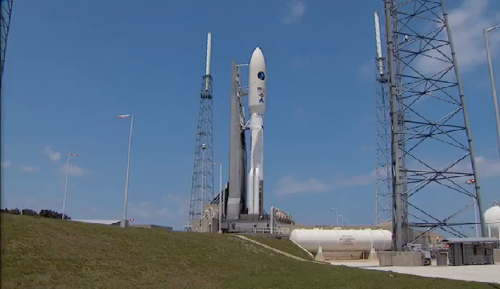 The Atlas V 541 billows boiled-off cryogenic gases during the topping-off phase, late in today's countdown. Photo Credit: ULA, with thanks to Mike Barrett