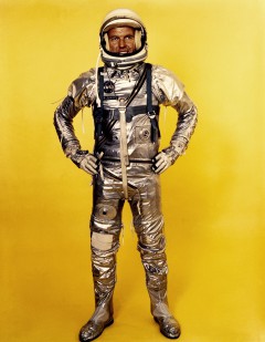 Vintage photo of astronaut Gordon Cooper in his Mercury-era silvery spacesuit. Photo Credit: NASA