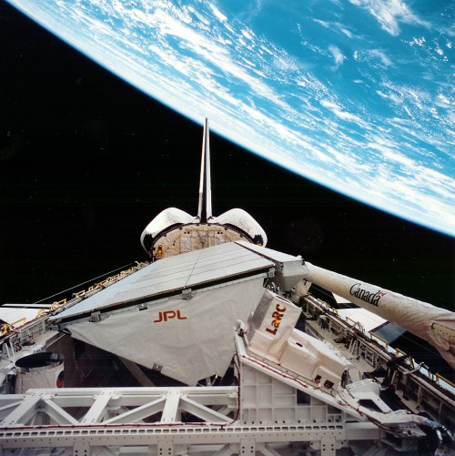 The Space Radar Laboratory (SRL) payload flew twice in 1994, firstly aboard STS-59 in April and later aboard STS-68 in September-October. The large Shuttle Imaging Radar (SIR)-C is clearly visible in the foreground. Photo Credit: NASA