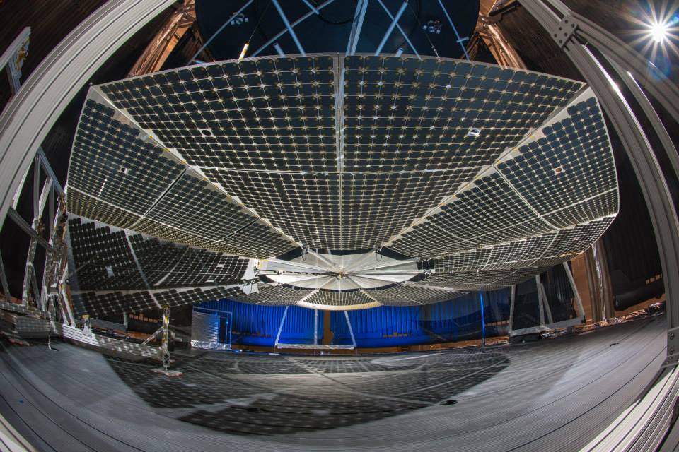 The MegaFlex platform is compatible with all types of modern high-performance solar cells. Solar cells simulators (mass and volume equivalent) were used over the majority of the wing, while a range of advanced solar cells strings were populated into critical regions on select segments of the array.